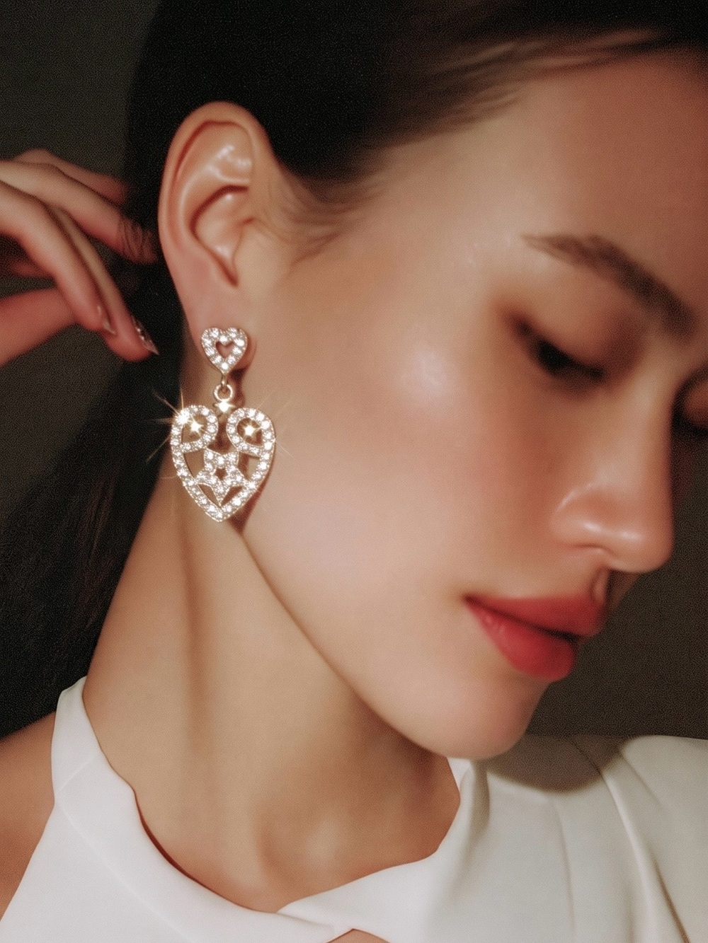 Gold Heart Drop Crystal Earrings - Women's Jewelry